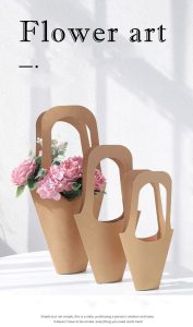 wholesale custom logo brown kraft paper flower packaging bag flower bouquet carrier gift bag