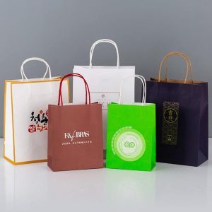 hulgi kohandatud trükitud valge pruun ostukott jõupaberist kott käepidemega restorani viia läbi minna kott kiire toidu takeaway kott